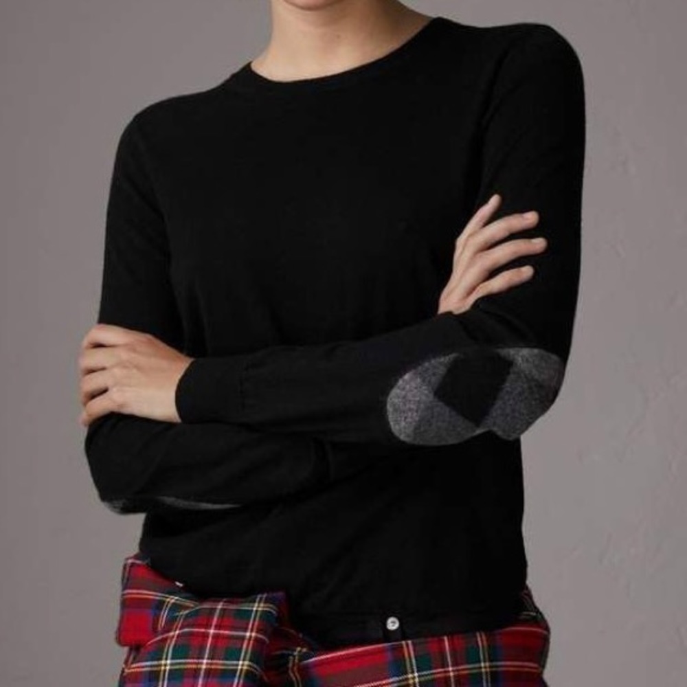 Burberry Check Detail Merino Wool Crew Neck Sweater
